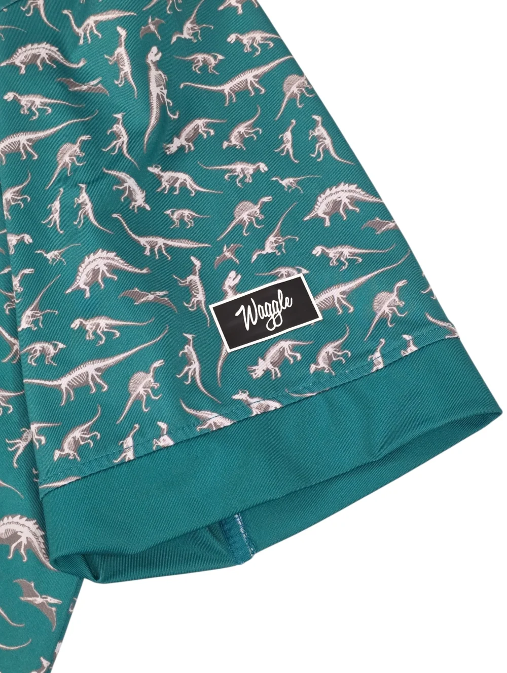 Waggle Golf Polo Dinosaur Print Teal Green Novelty Stretch Performance Shirt L - Picture 3 of 7